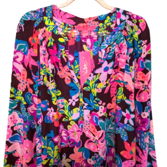 NWT Lilly Pulitzer Elsa Silk Top Blouse Cherry Ganache Bohemian Garden Size XL - Picture 8 of 8